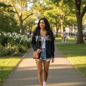 Victoria's Secret Black Varsity Jacket with White Accents